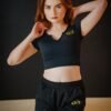 Only Dallas Logo Cropped V-Neck Top – Black Short Sleeve